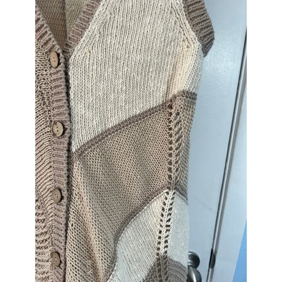 Anthropologie Sweater Vest Medium Tan Hemp Blend Patchwork Hippie Boho - Picture 5 of 11